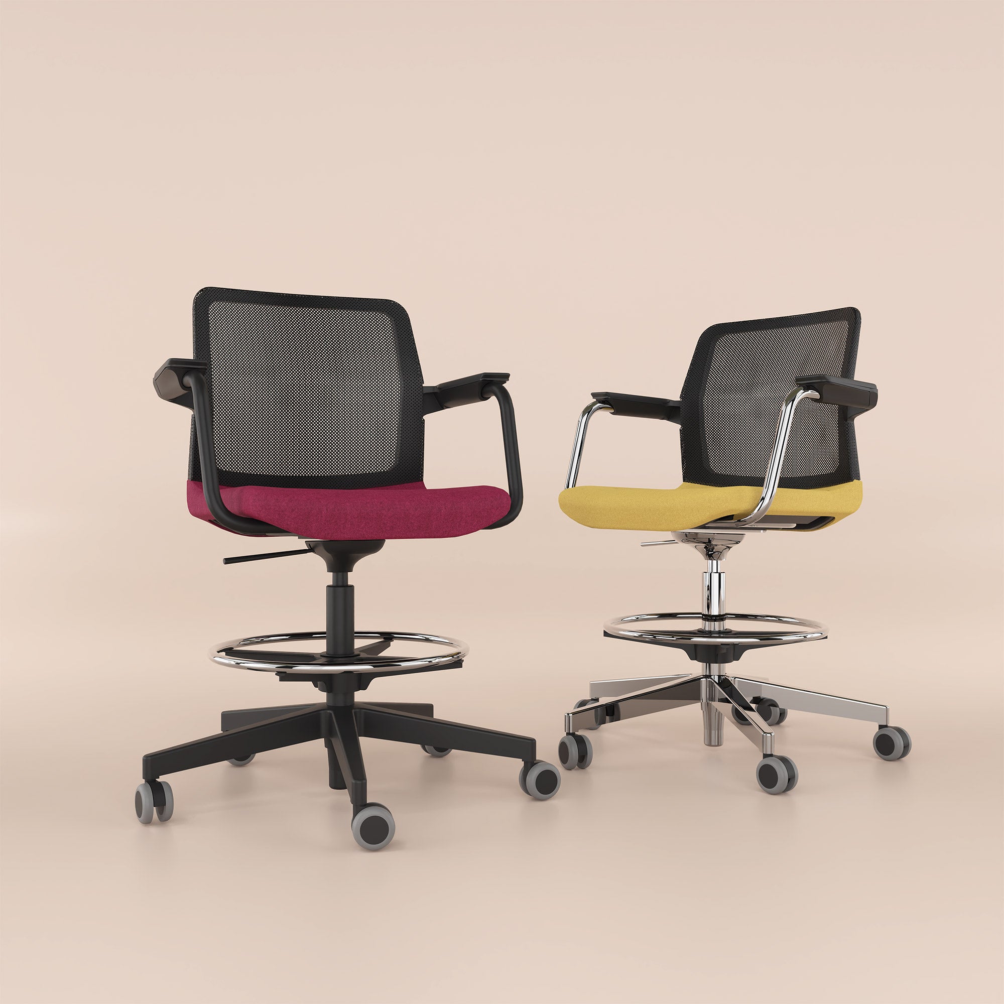 WIND Counter chair rollable | Footrest, network back, wool covers Velito / Synergy