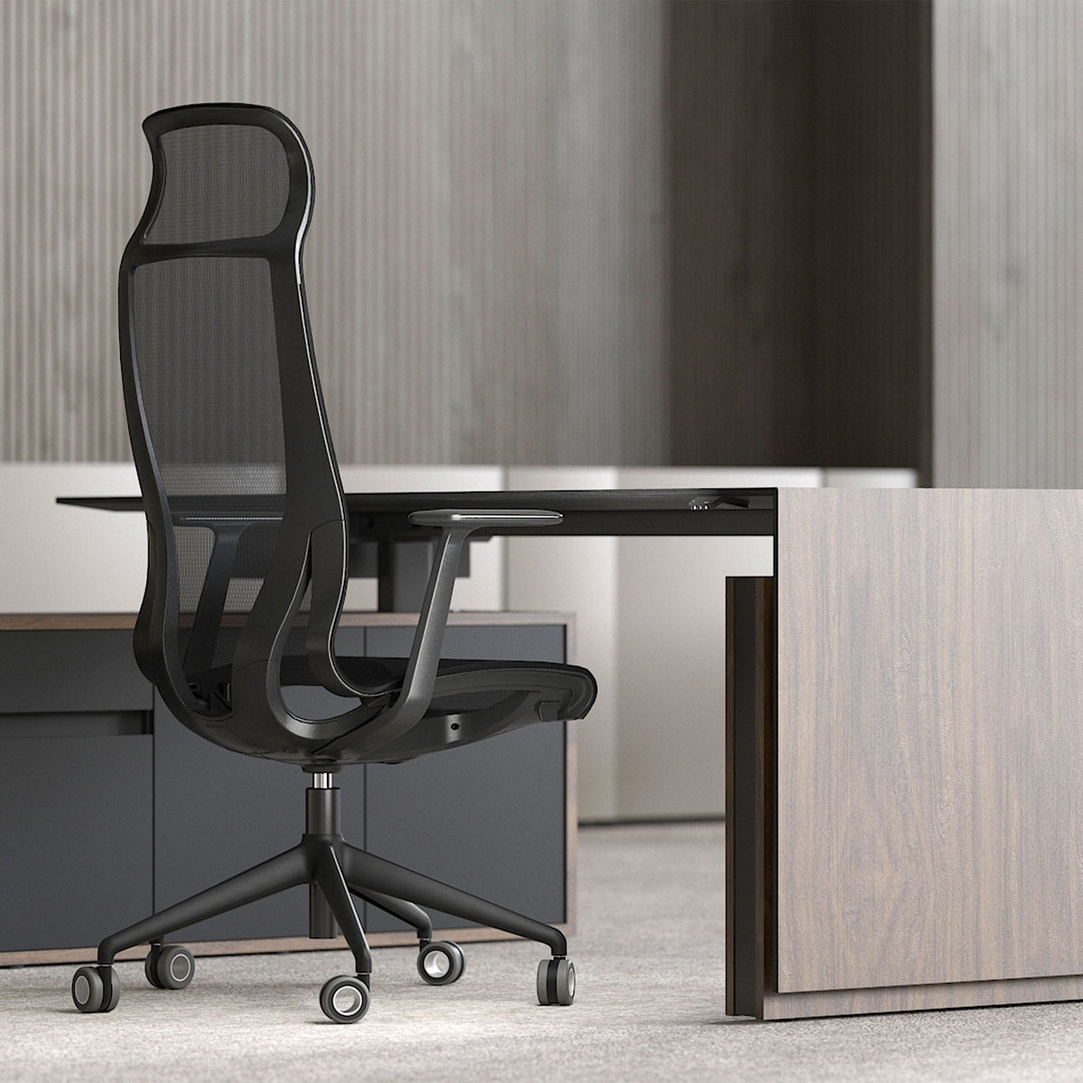 D-CHAIR Bürodrehstuhl | Synchronmechanik, 5-Stern-Fußkreuz, mit Kopfstütze - 2 Lightbox Main Image