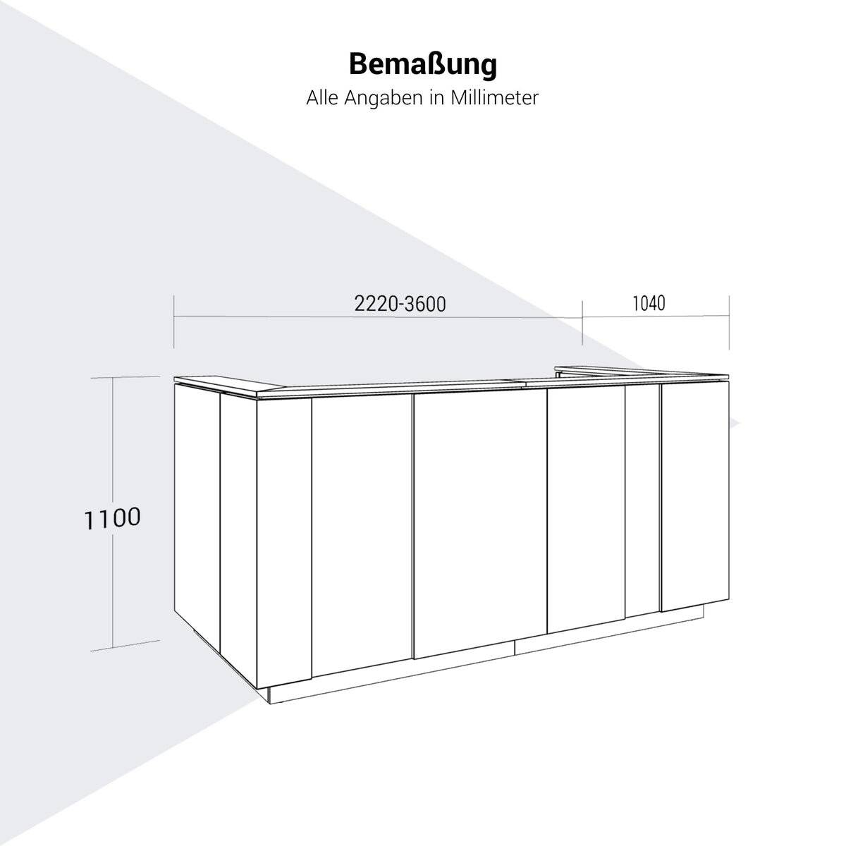 DOMINO Empfangstheke  | 2200-3600 mm, Front in Melamin, Echtholz oder Stoffbezogen