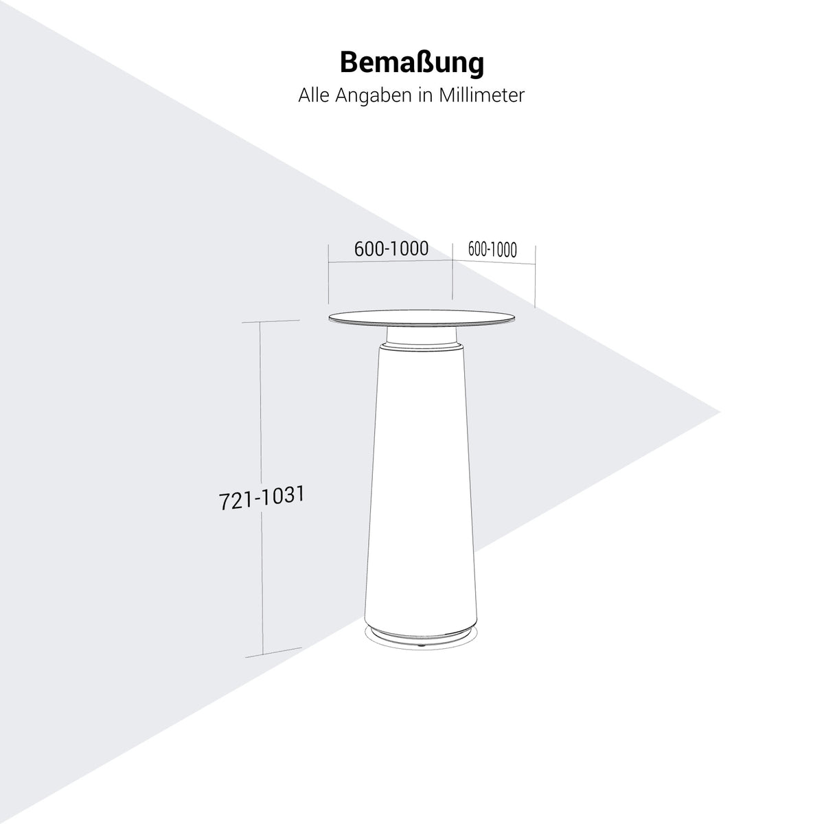 DORIA Hochtisch | 600-1000 mm, rund oder quadratisch, Säule