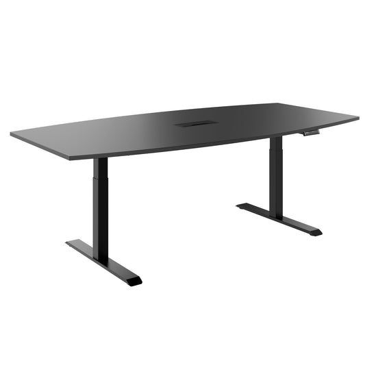 DRIVE 2 motor conference table | Boat shape, 1800 - 2400 mm (6 - 10 people), electrically height adjustable, cable flap optional, anthracite