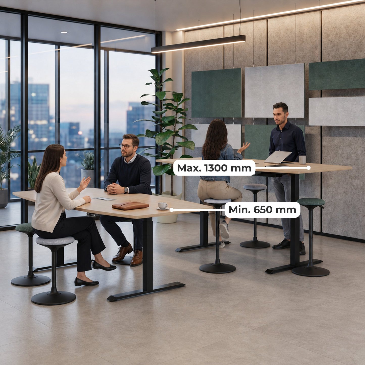 DRIVE 2 motor conference table | Boat shape, 1800 - 2400 mm (6 - 10 people), electrically height adjustable, cable flap optional, amber oak