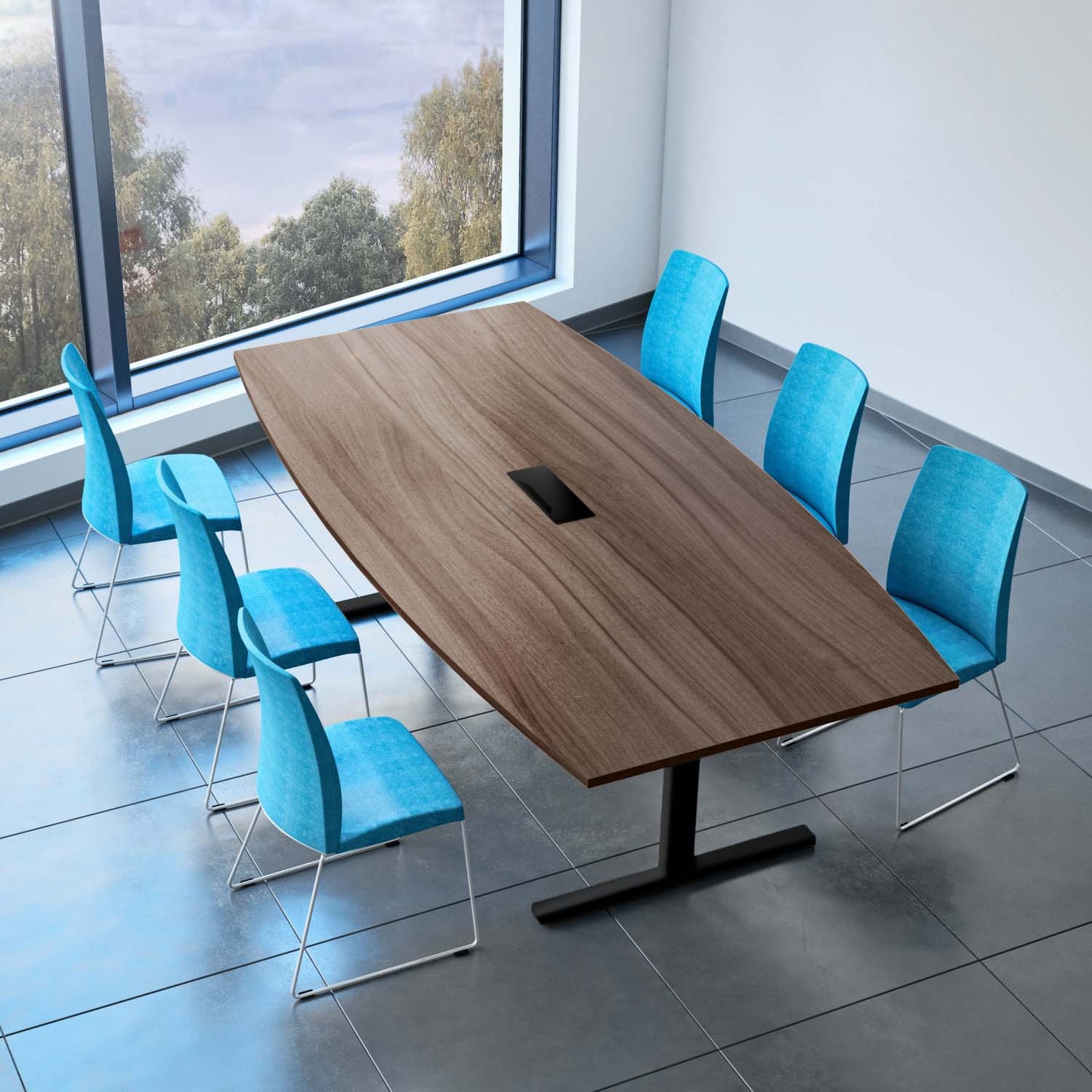 T-EASY conference table | 2400 x 1200 mm (6 - 10 people), boat shape, electrified, walnut