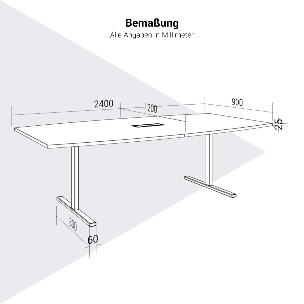 T-EASY Konferenztisch | 2400 x 1200 mm (6 - 10 Personen), Bootsform, elektrifiziert, Nussbaum - 8 Lightbox Main Image