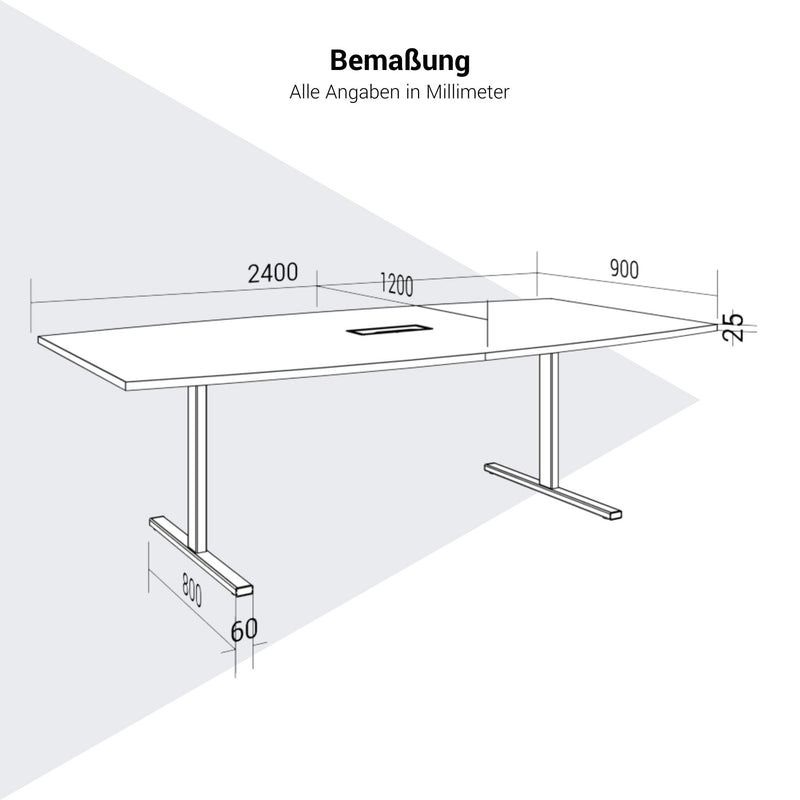 T-EASY Konferenztisch | 2400 x 1200 mm (6 - 10 Personen), Bootsform, elektrifiziert, Nussbaum - 8 Main Image