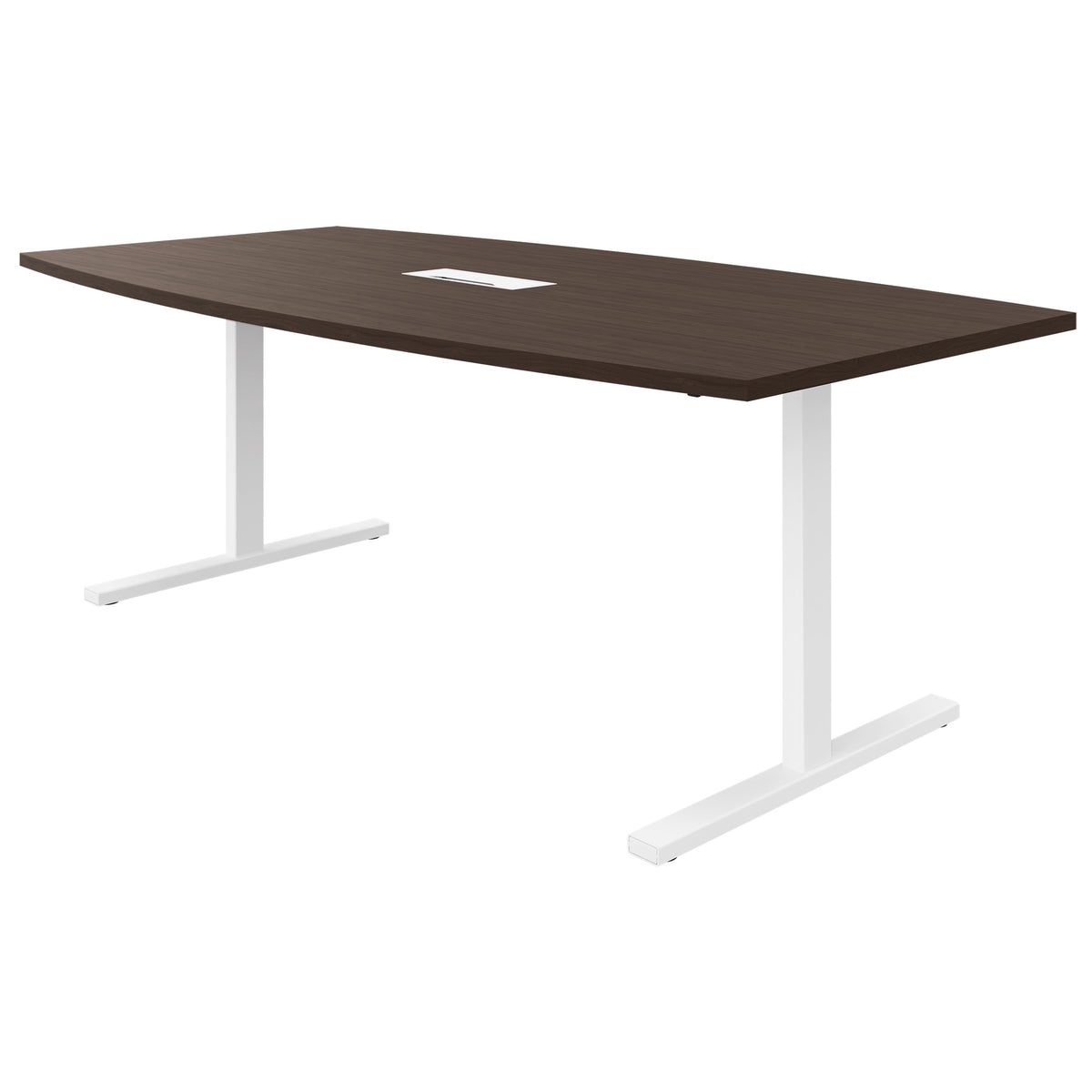 T-EASY Konferenztisch | 2400 x 1200 mm (6 - 10 Personen), Bootsform, elektrifiziert, Nussbaum - 1 Lightbox Main Image