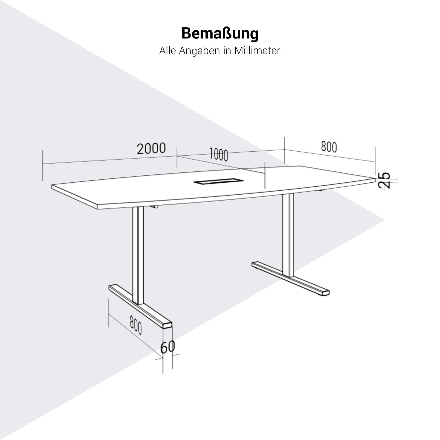 T-EASY conference table | 2000 x 1000 mm (6 - 8 people), boat shape, electrified, anthracite