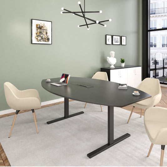 T-EASY conference table | 2000 x 1000 mm (6 - 8 people), boat shape, electrified, anthracite