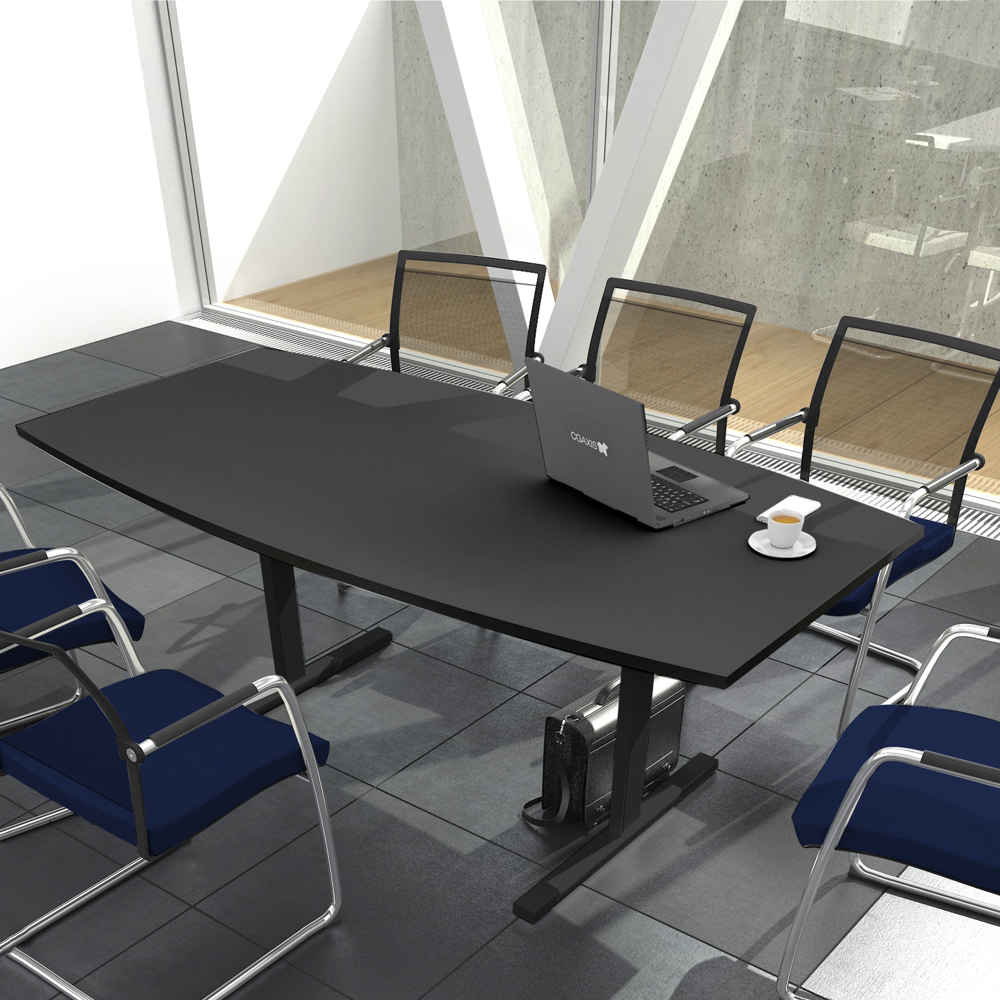 T-EASY Tableau de conférence | 2000 x 1000 mm (6 - 8 personnes), forme de bateau, anthracite