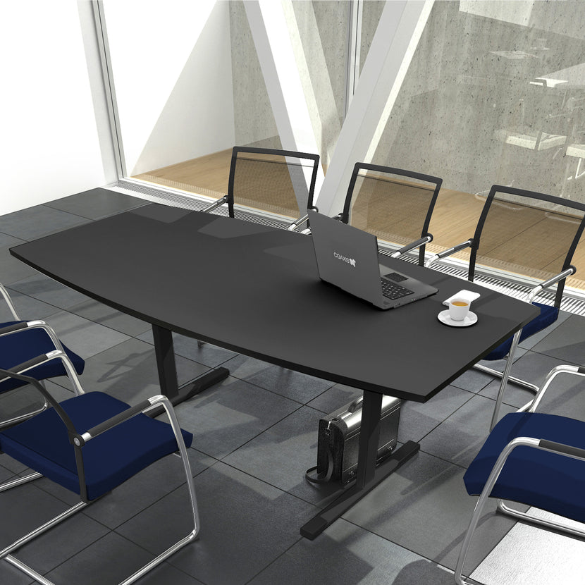 T-EASY Tableau de conférence | 2000 x 1000 mm (6 - 8 personnes), forme de bateau, anthracite