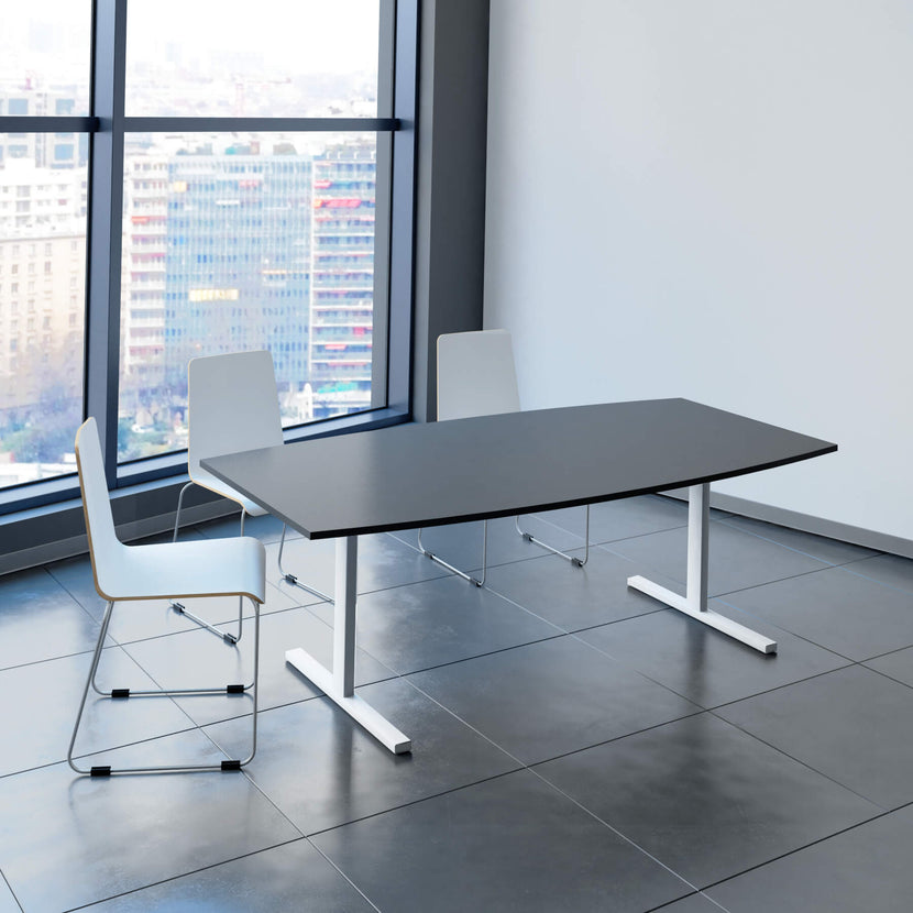 T-EASY Tableau de conférence | 2000 x 1000 mm (6 - 8 personnes), forme de bateau, anthracite