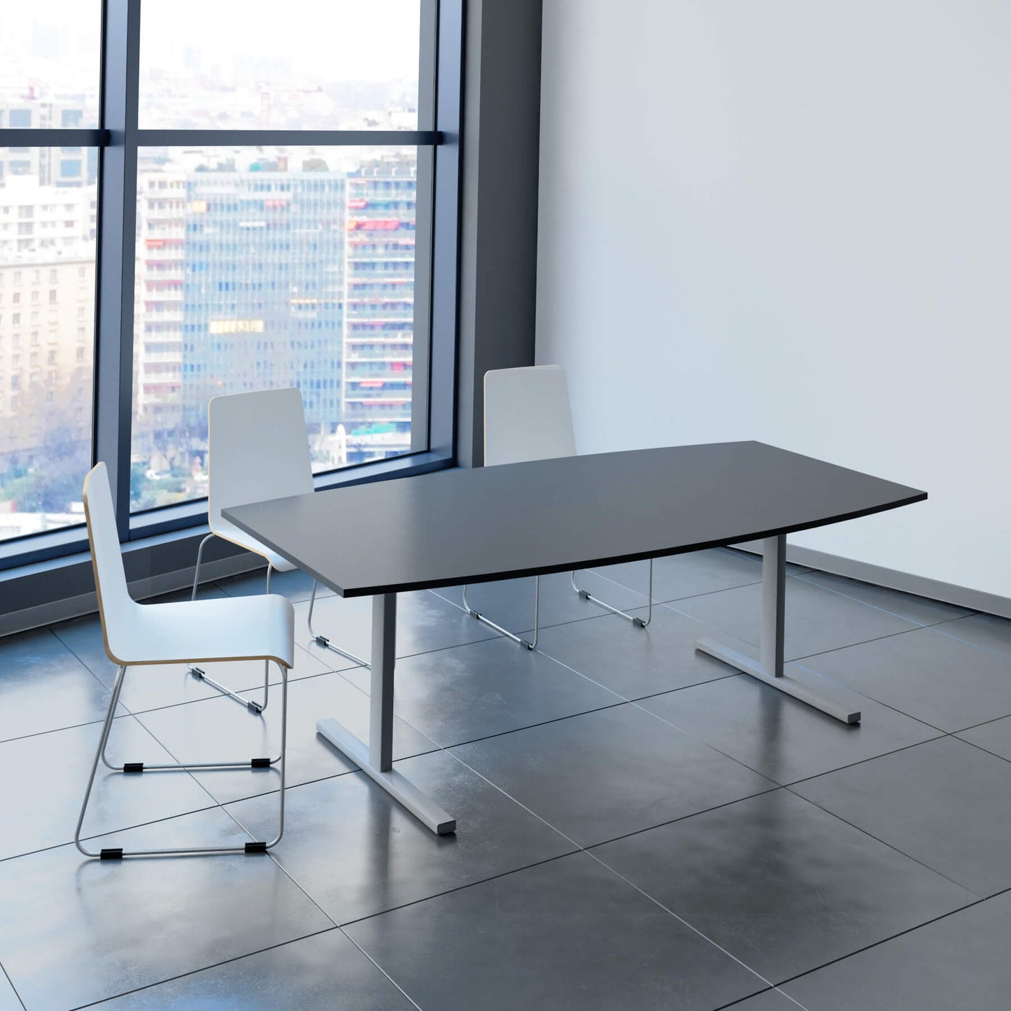 T-EASY conference table | 2000 x 1000 mm (6 - 8 people), boat shape, anthracite