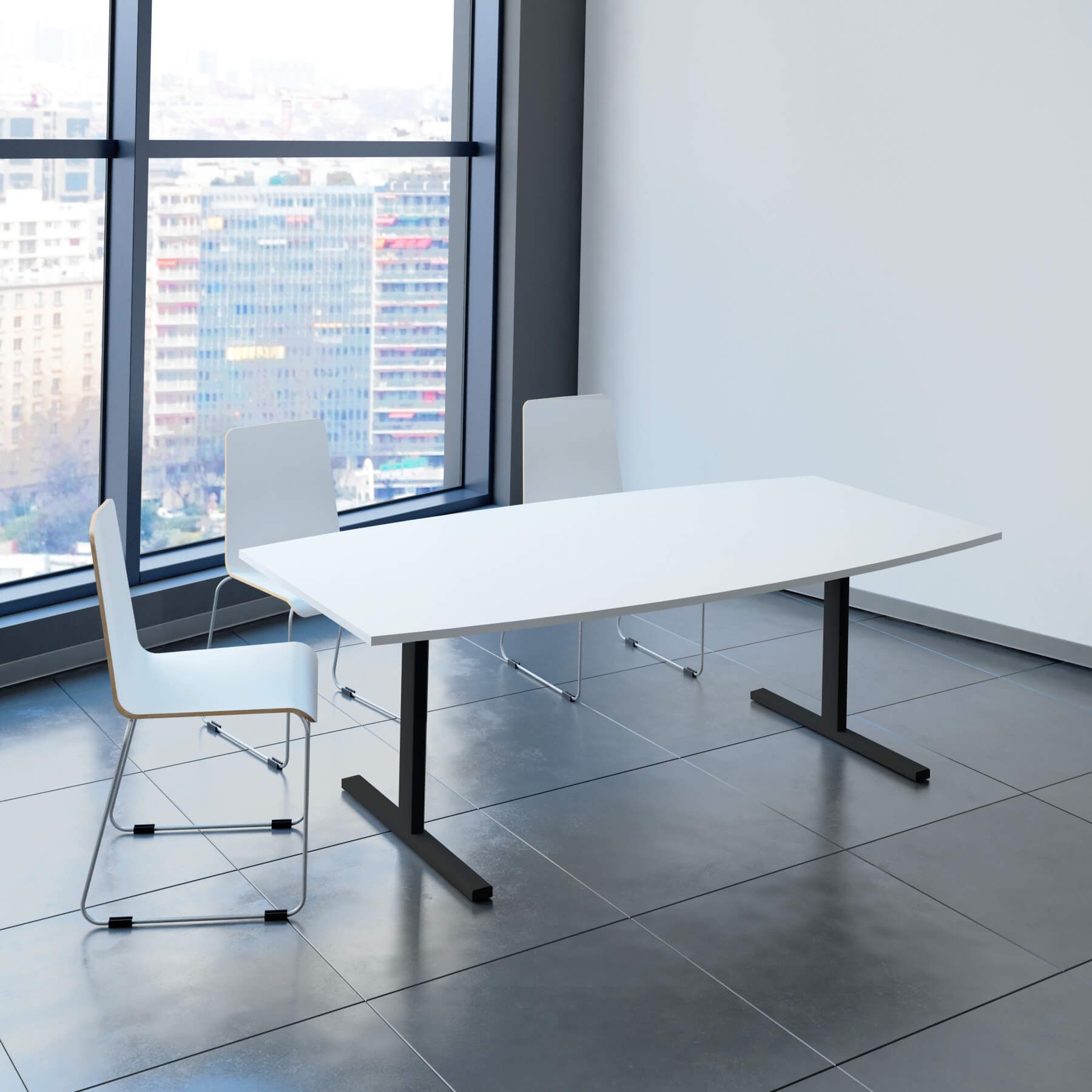 T-EASY Table de conférence | 2000 x 1000 mm (6 à 8 personnes), forme bateau, blanc
