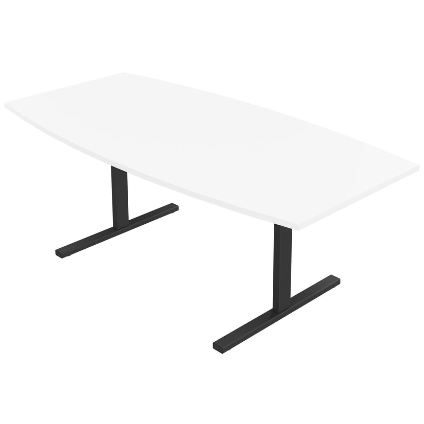 T-EASY Table de conférence | 2000 x 1000 mm (6 à 8 personnes), forme bateau, blanc