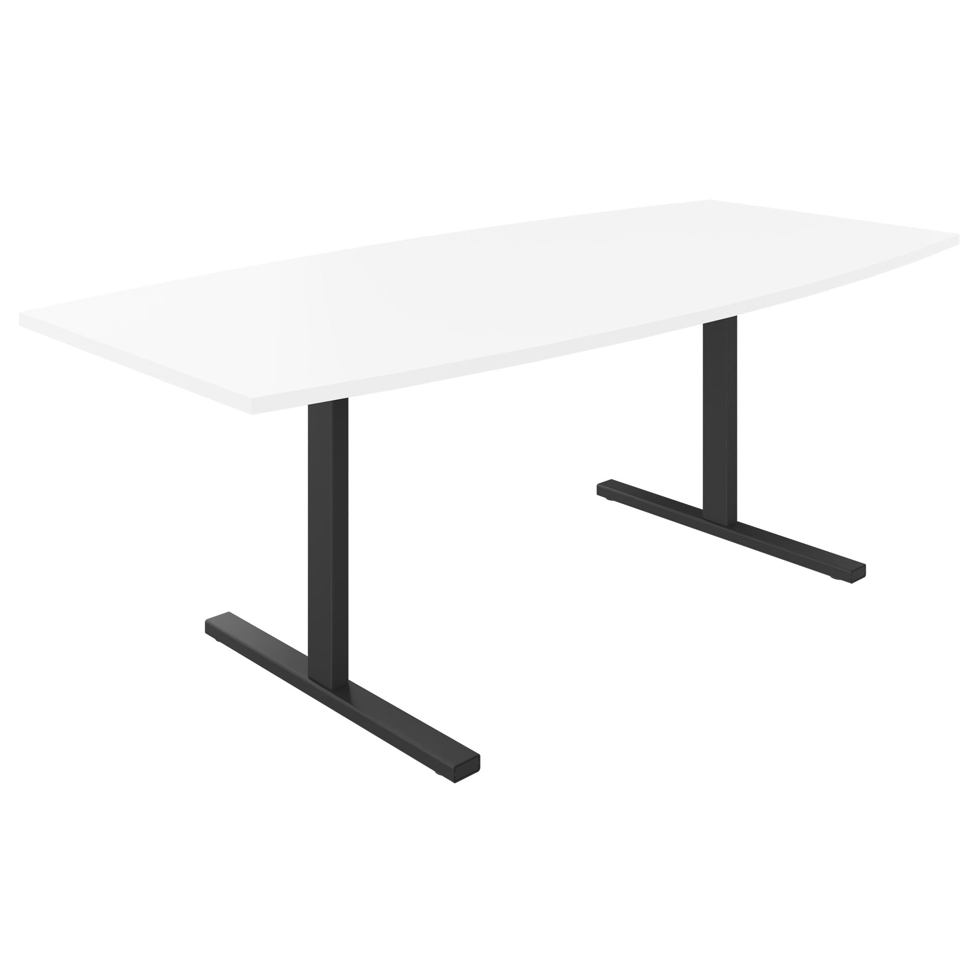 T-EASY Table de conférence | 2000 x 1000 mm (6 à 8 personnes), forme bateau, blanc