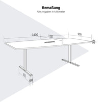 T-EASY Konferenztisch | 2400 x 1200 mm (6 - 10 Personen), Bootsform, elektrifiziert, Anthrazit