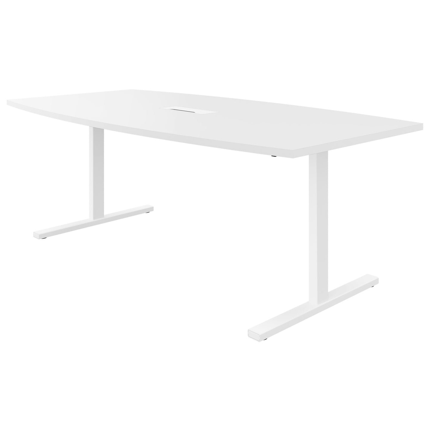 Table de conférence T-Sey | 2400 x 1200 mm (6 - 10 personnes), forme de bateau, électrifié, blanc