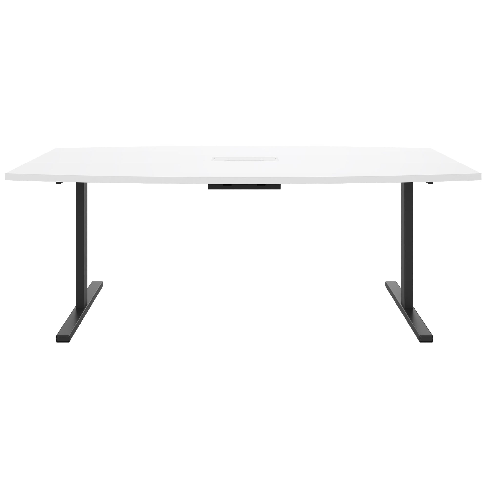T-EASY Konferenztisch | 2400 x 1200 mm (6 - 10 Personen), Bootsform, elektrifiziert, Weiss