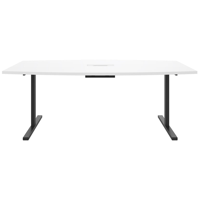 T-EASY Konferenztisch | 2400 x 1200 mm (6 - 10 Personen), Bootsform, elektrifiziert, Weiss