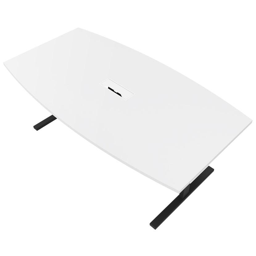 T-EASY Konferenztisch | 2400 x 1200 mm (6 - 10 Personen), Bootsform, elektrifiziert, Weiss
