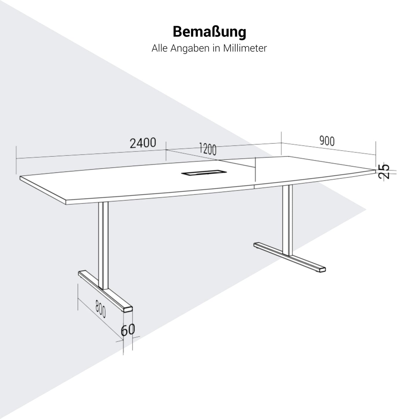 Table de conférence T-Sey | 2400 x 1200 mm (6 - 10 personnes), forme de bateau, électrifié, blanc