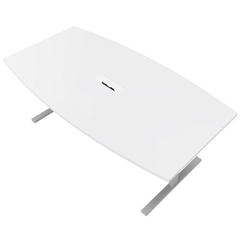 T-EASY Konferenztisch | 2400 x 1200 mm (6 - 10 Personen), Bootsform, elektrifiziert, Weiß - 4 Main Image