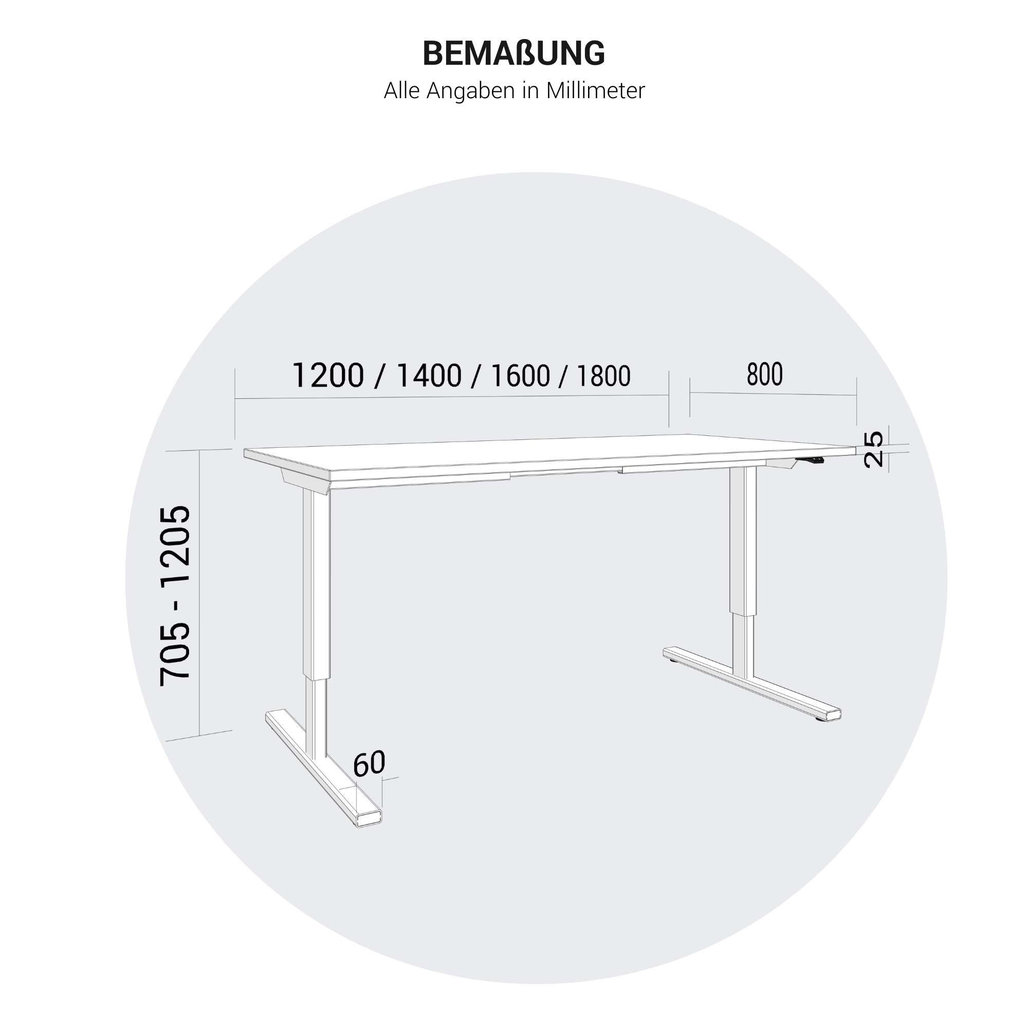 EASY 2-Motoren-Schreibtisch | 1200 - 1800 mm, elektrisch höhenverstellbar, Perlgrau
