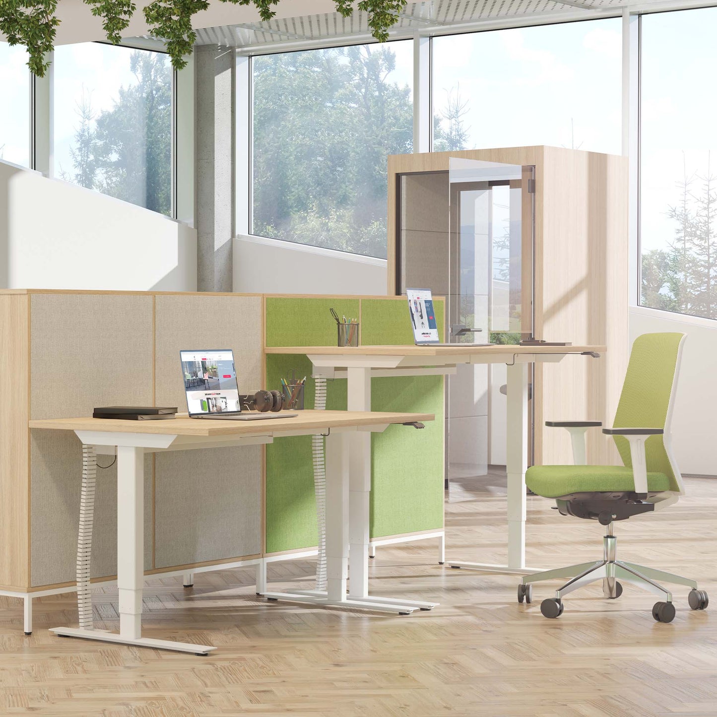 EASY 2-motor desk | 1200 - 1800 mm, electrically height adjustable, sand ash