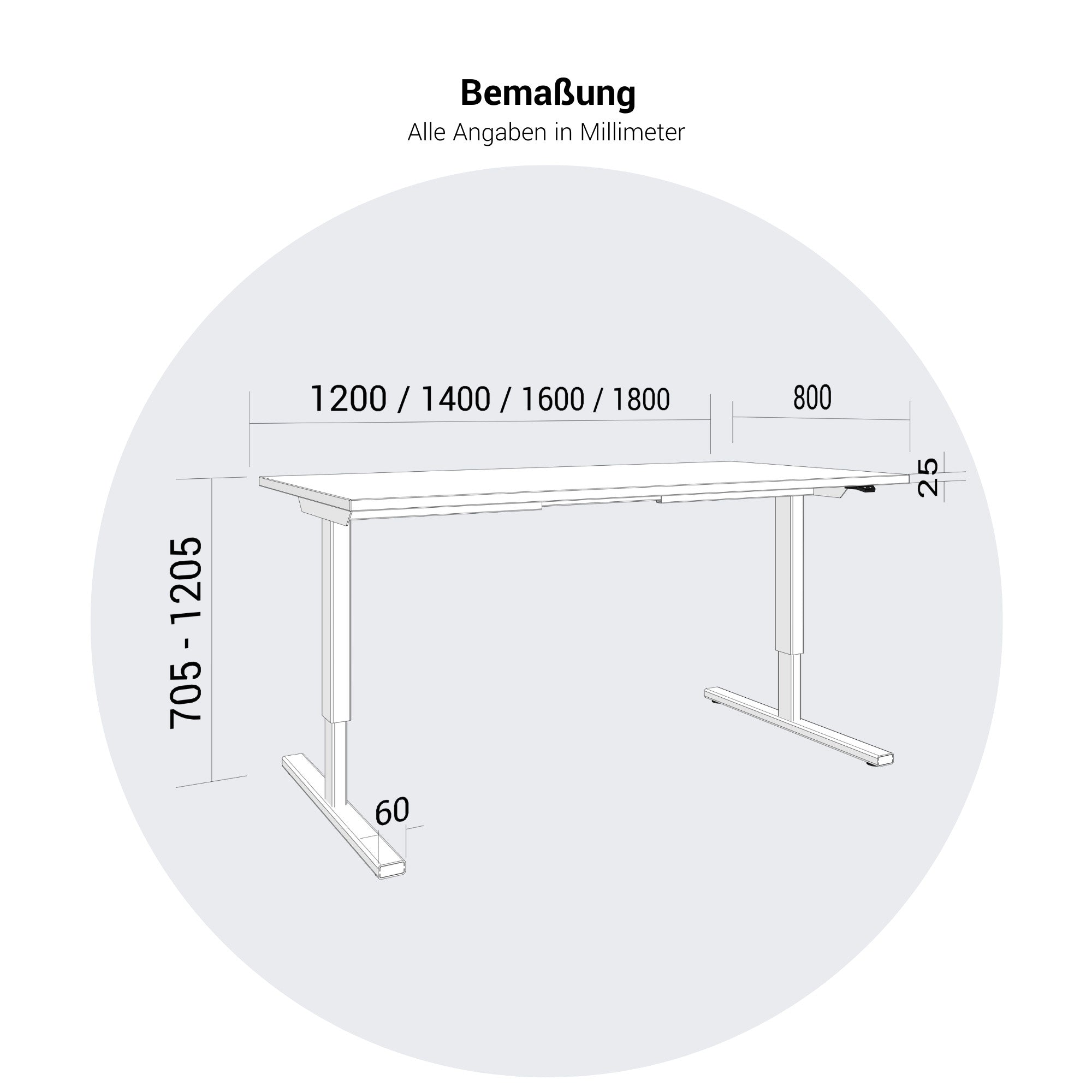 EASY 2-Motoren-Schreibtisch | 1200 - 1800 mm, elektrisch höhenverstellbar, Weiss