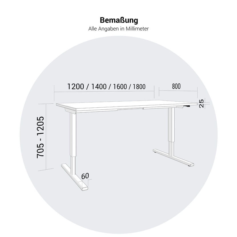 EASY 2-Motoren-Schreibtisch | 1200 - 1800 mm, elektrisch höhenverstellbar, Weiss