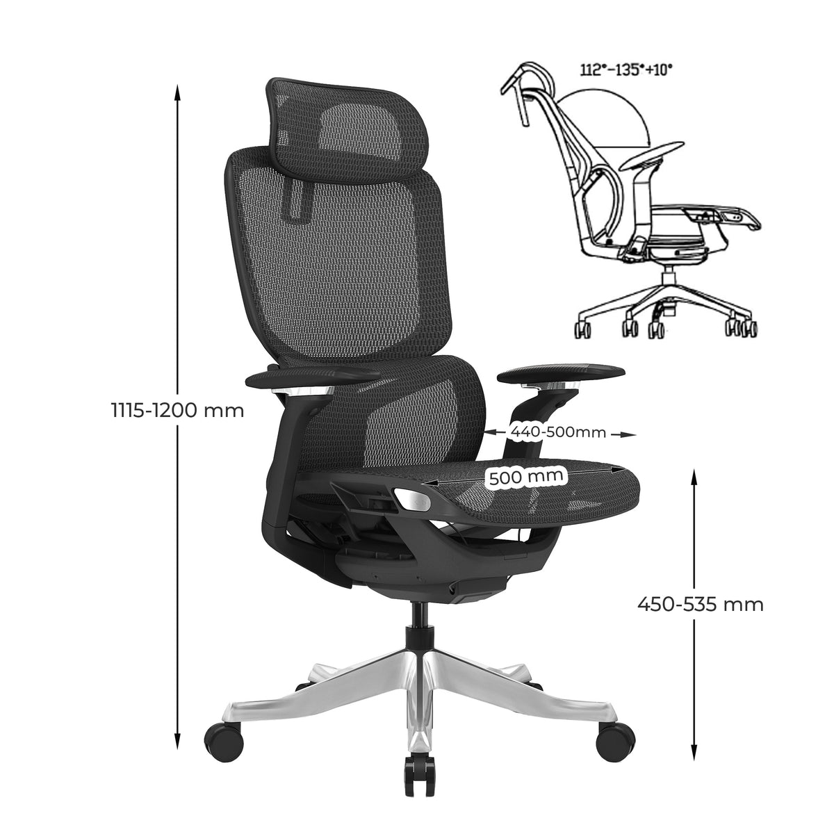 ERGO MOVE Bürodrehstuhl | Synchronmechanik, 4D-Armlehne, 3D-Kopfstütze, Schwarz