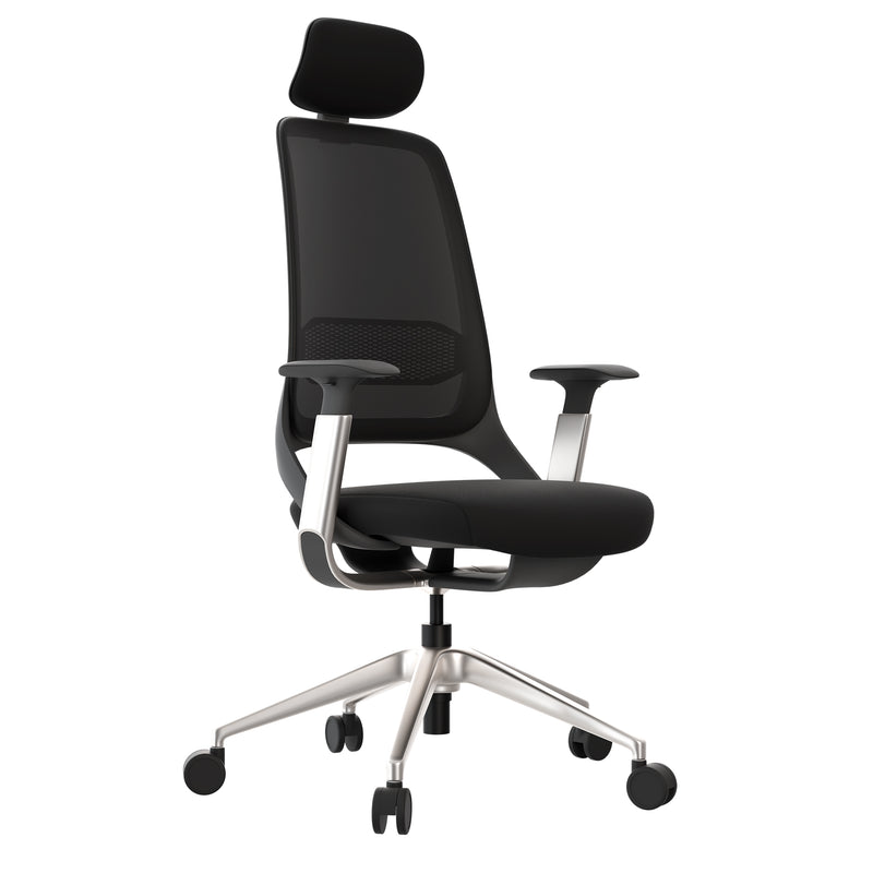 ERGOBACK Bürodrehstuhl | Kopfstütze, 4D-Armlehnen, Schwarz - 1 Main Image