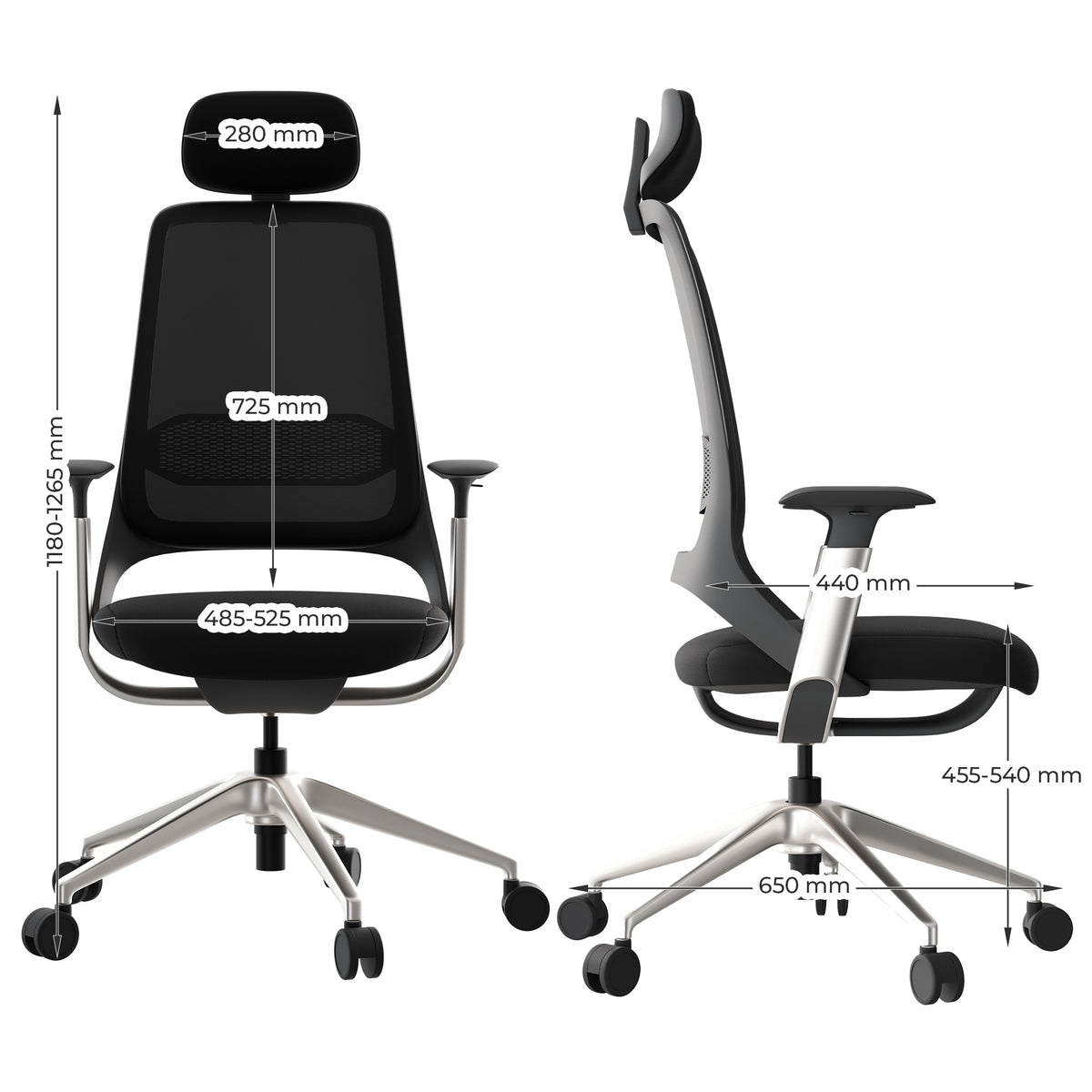 Chaise pivotante du bureau Ergoback | Appui-tête, accoudoirs 4D, noir