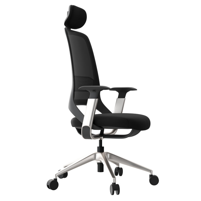 ERGOBACK Bürodrehstuhl | Kopfstütze, 4D-Armlehnen, Schwarz - 4 Main Image