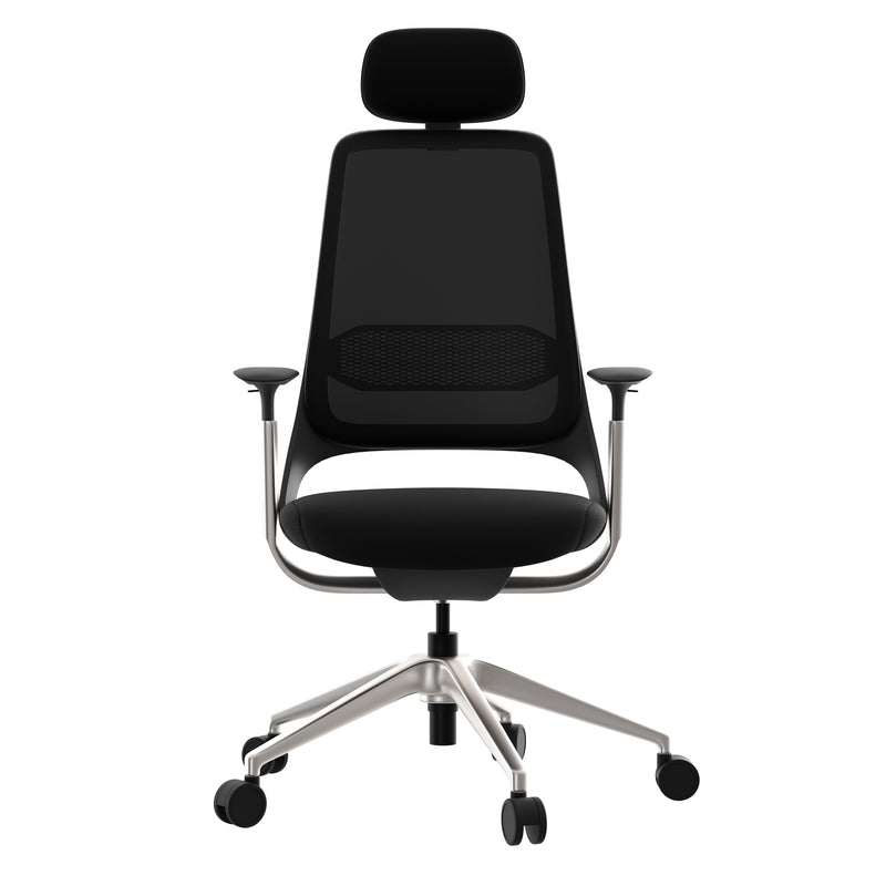 ERGOBACK Bürodrehstuhl | Kopfstütze, 4D-Armlehnen, Schwarz - 3 Main Image