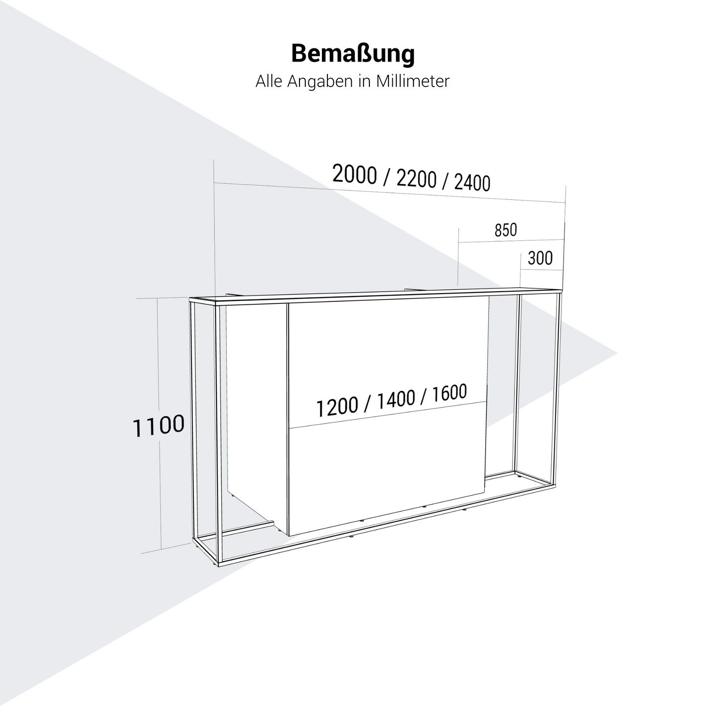 CANTO Empfangstheke | 2000 - 2400 mm, LED Beleuchtung wählbar, Graphit