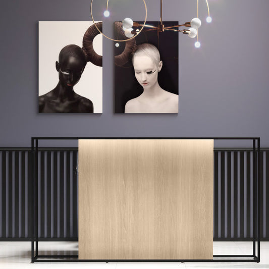 CANTO reception desk | 2000 - 2400 mm, LED lighting selectable, sand ash