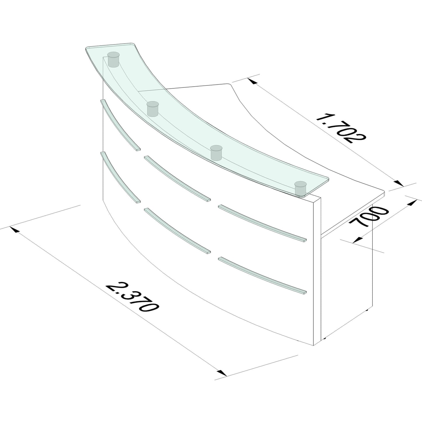 eMel - CADIZ reception desk | Round, LED lighting, 2370 x 1702 mm