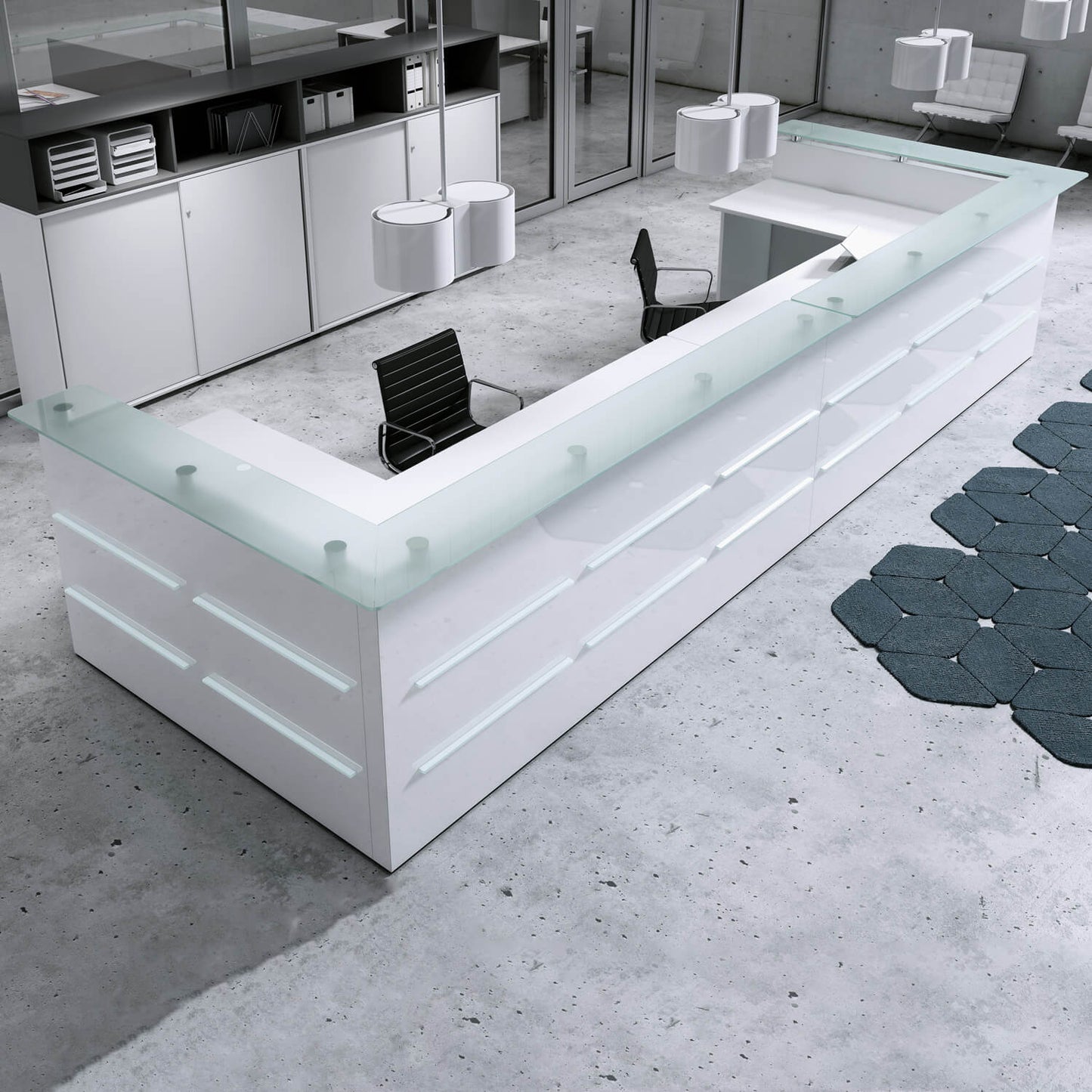 Emel - Murcia Reception Counter | Éclairage LED, 1600 x 890 mm