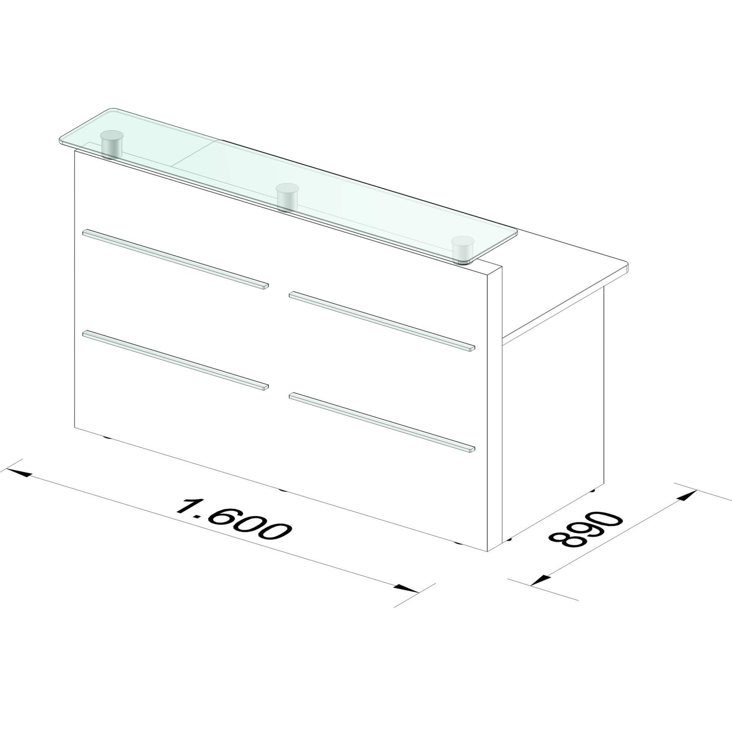 Emel - Murcia Reception Counter | Éclairage LED, 1600 x 890 mm