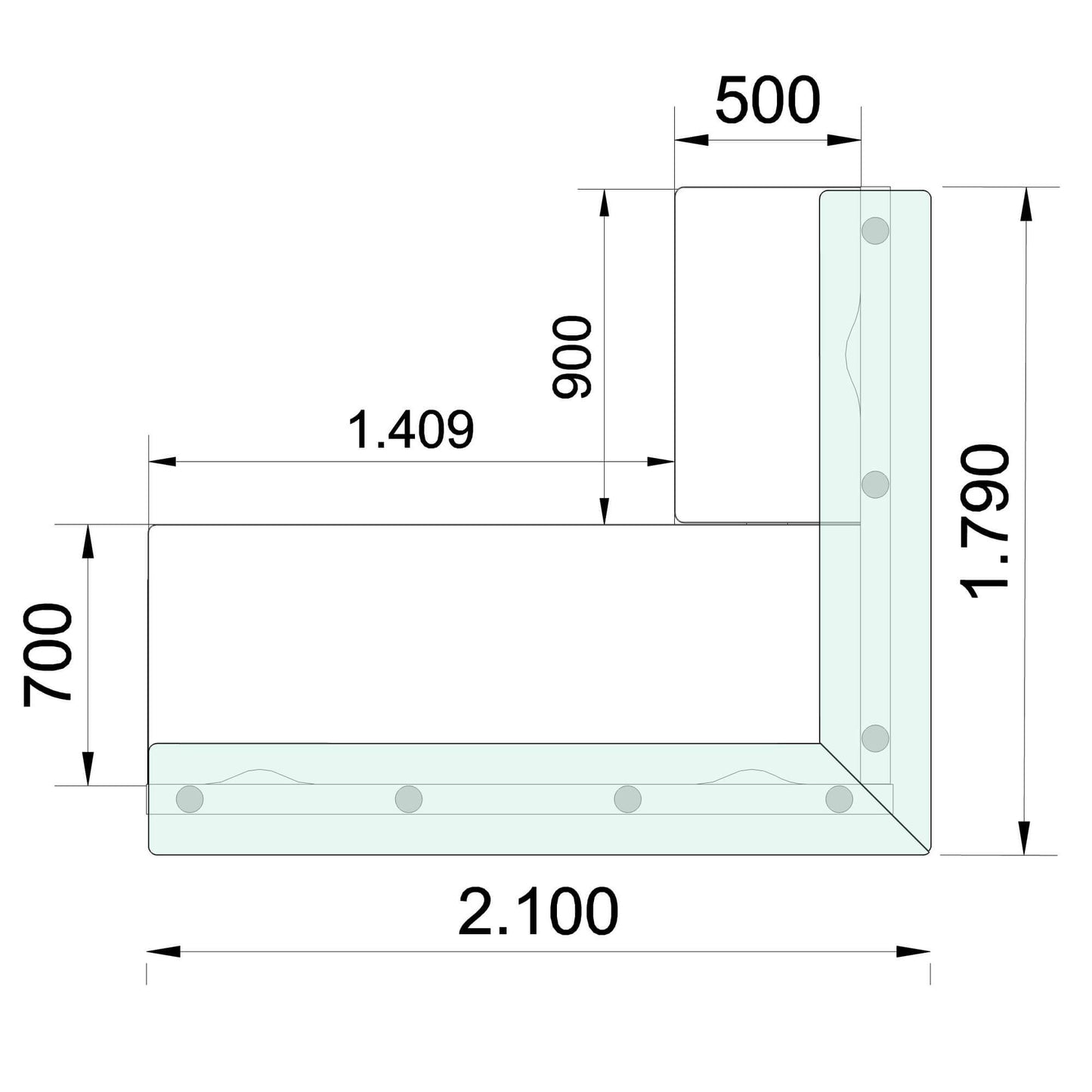 eMel - SEVILLA reception desk | Corner counter, 2100 x 1790 mm