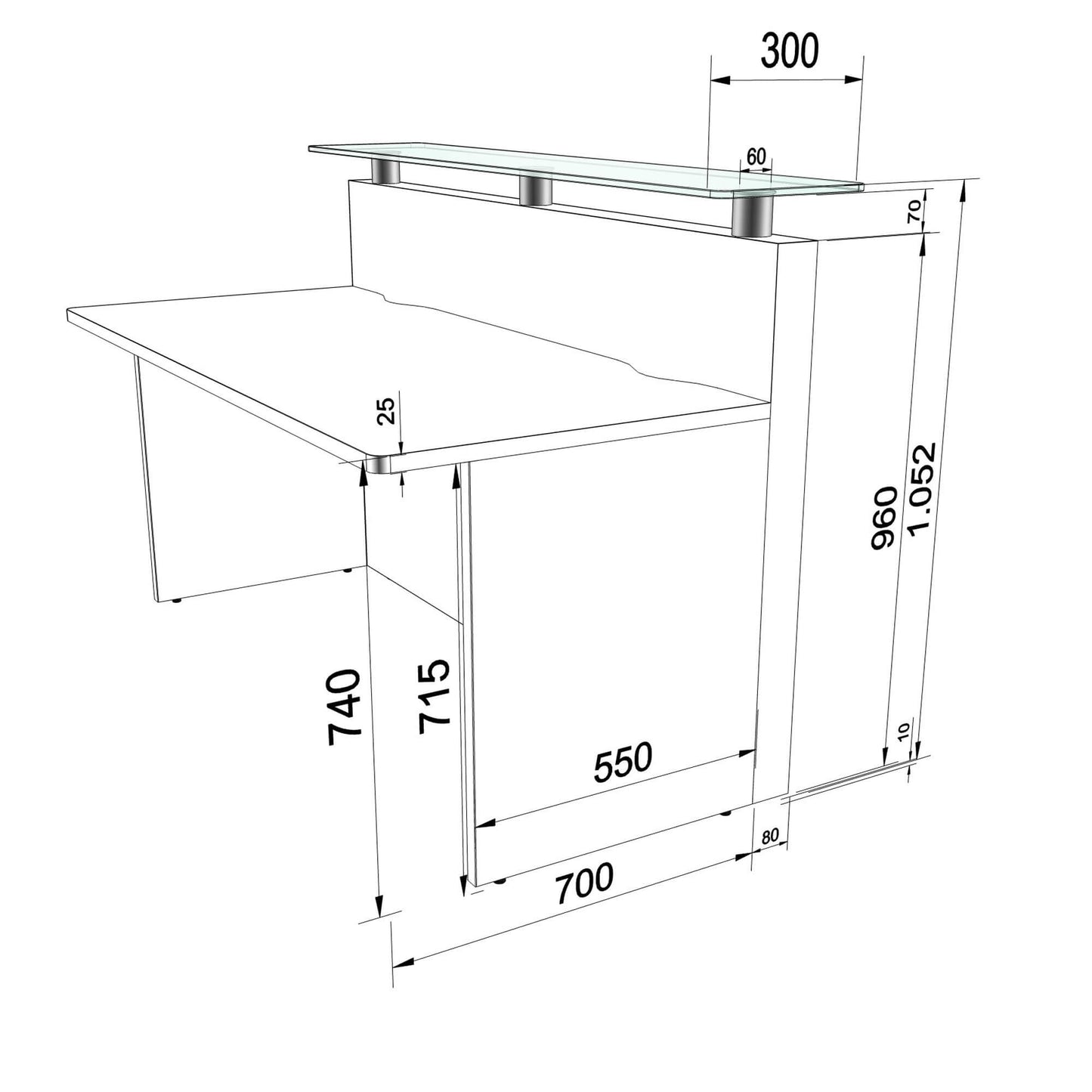 Emel - Murcia Reception Counter | Éclairage LED, 1600 x 890 mm