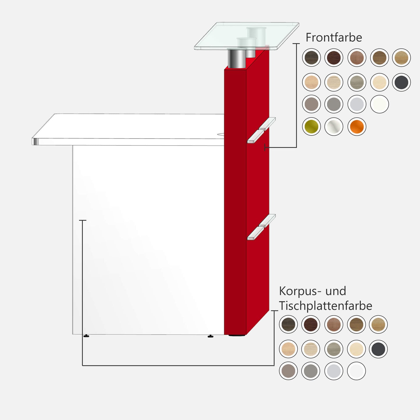 Emel - Murcia Reception Counter | Éclairage LED, 1600 x 890 mm