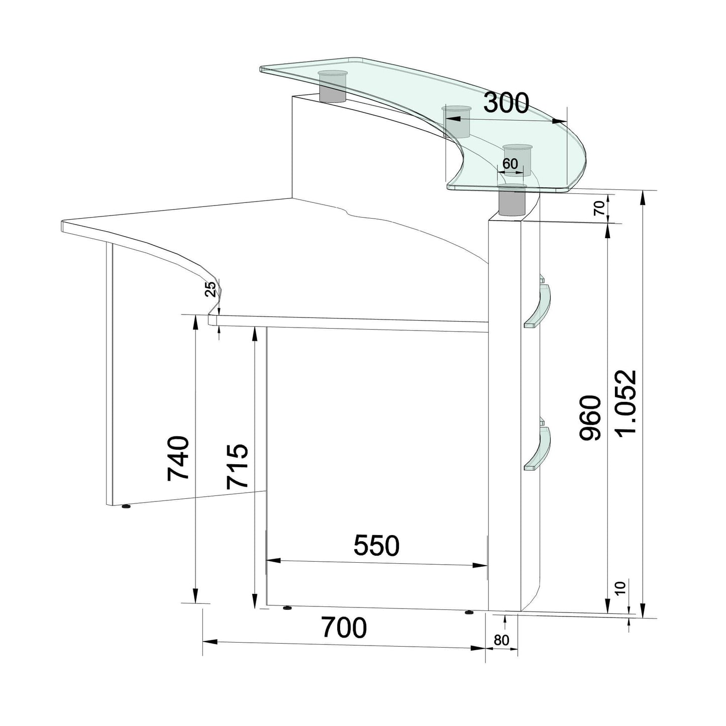 Emel - contatore di ricezione Cadiz | Round, illuminazione a LED, 2370 x 1702 mm