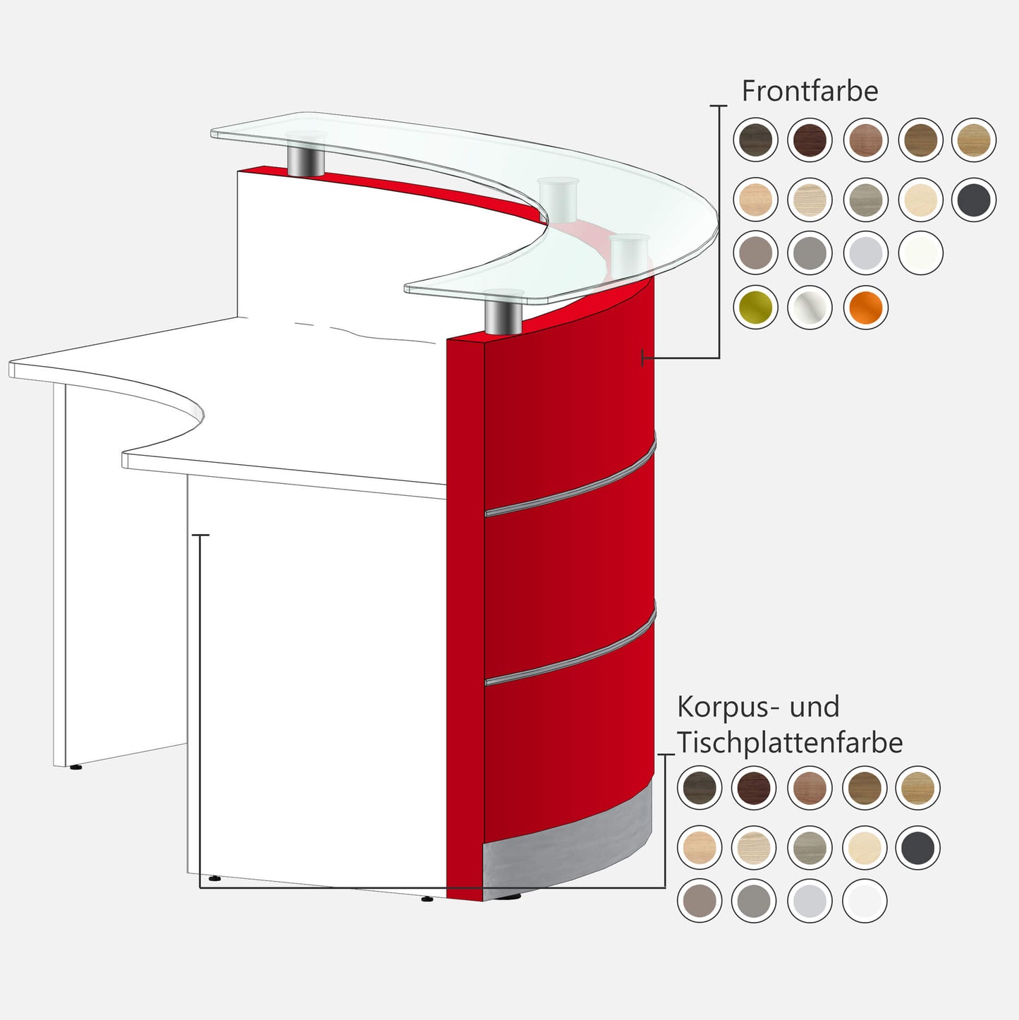 eMel - VALENCIA reception desk | Round, 2387 x 1168 mm