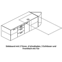 BRALCO JET EVO Chefschreibtisch | Glas-Tischplatte, Integriertes Lowboard, Weiß