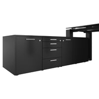 BRALCO JET EVO Chefschreibtisch | Glas-Tischplatte, Integriertes Lowboard, Schwarz