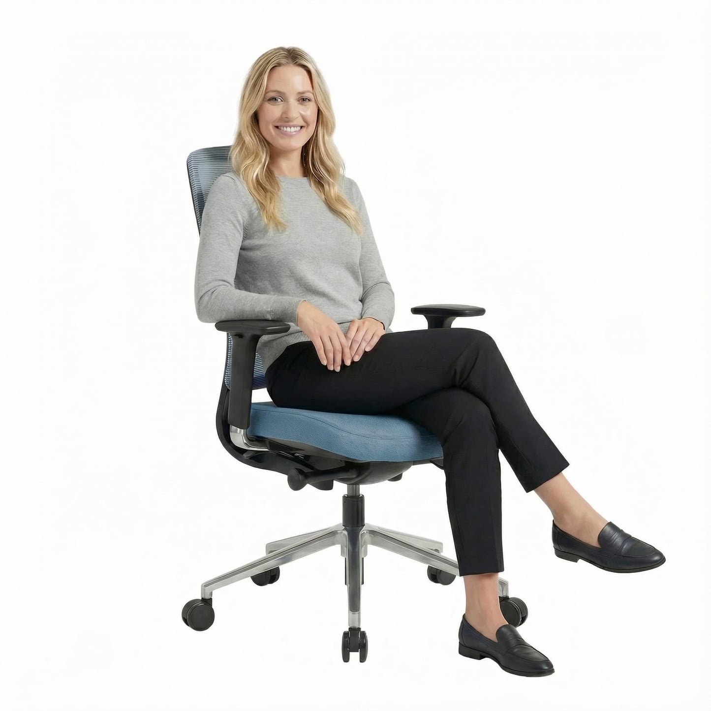 FILO 2.0 Bürodrehstuhl | Premium-Drehstuhl, Lordosenstütze, Netzrücken, 4D-Armlehnen, Blau