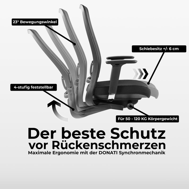 FILO 2.0 Bürodrehstuhl | Premium-Drehstuhl, Lordosenstütze, Netzrücken, 4D-Armlehnen, Grau - 16 Main Image
