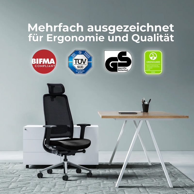 FILO 2.0 Bürodrehstuhl | Premium-Drehstuhl, Lordosenstütze, Netzrücken, 4D-Armlehnen, Grau - 11 Main Image